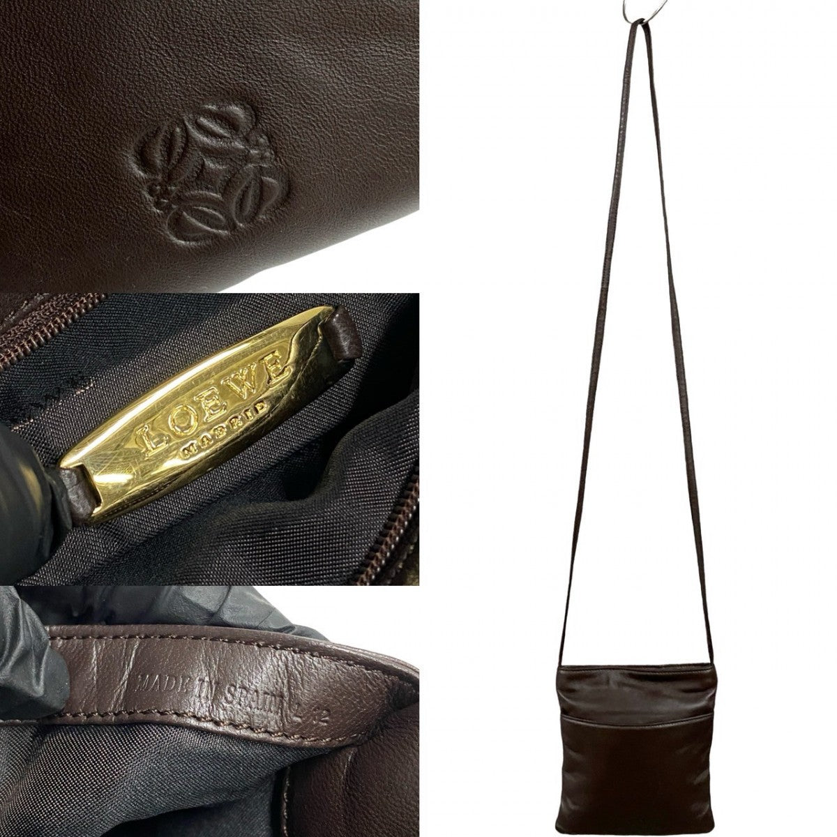 LOEWE Shoulder Bag leather Brown Anagram logo Women Used Authentic