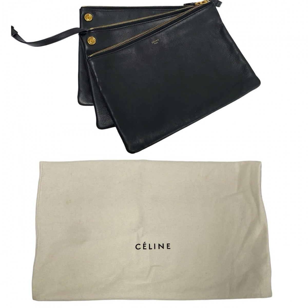 CELINE Shoulder Bag leather black Trio Large Women Used Authentic