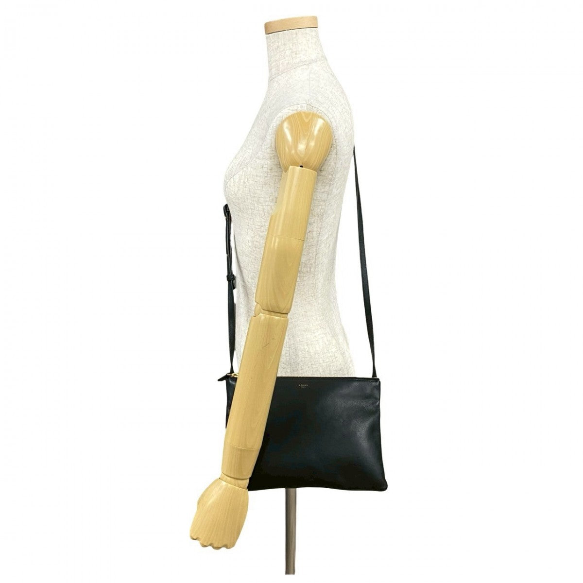 CELINE Shoulder Bag leather black Trio Large Women Used Authentic