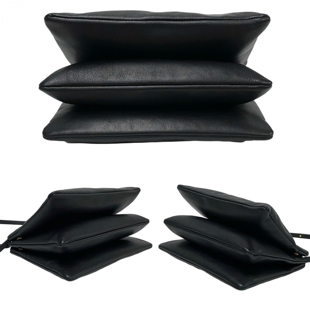 CELINE Shoulder Bag leather black Trio Large Women Used Authentic