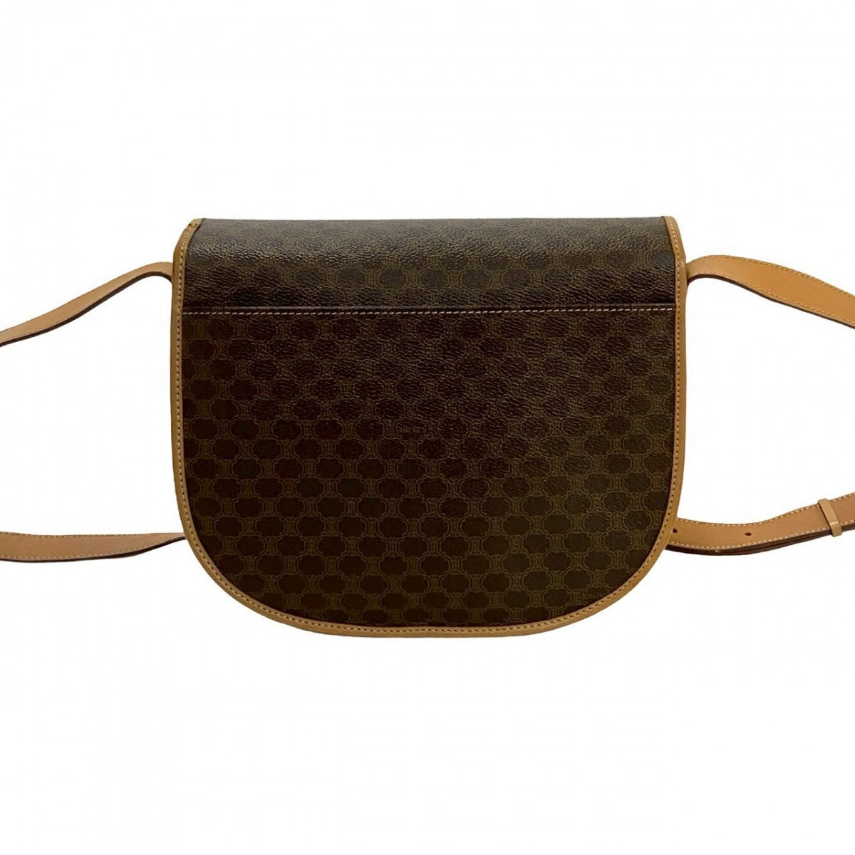 CELINE Shoulder Bag Leather, PVC Brown RingMetal logo Macadam Blason TriomphePattern Women Used Authentic