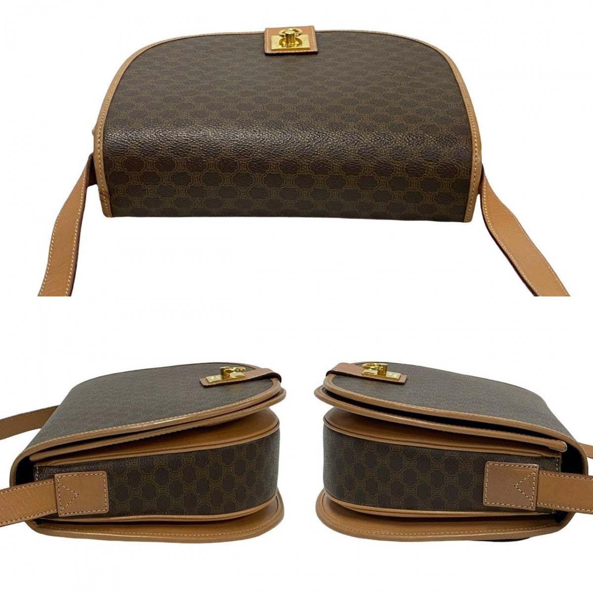 CELINE Shoulder Bag Leather, PVC Brown RingMetal logo Macadam Blason TriomphePattern Women Used Authentic