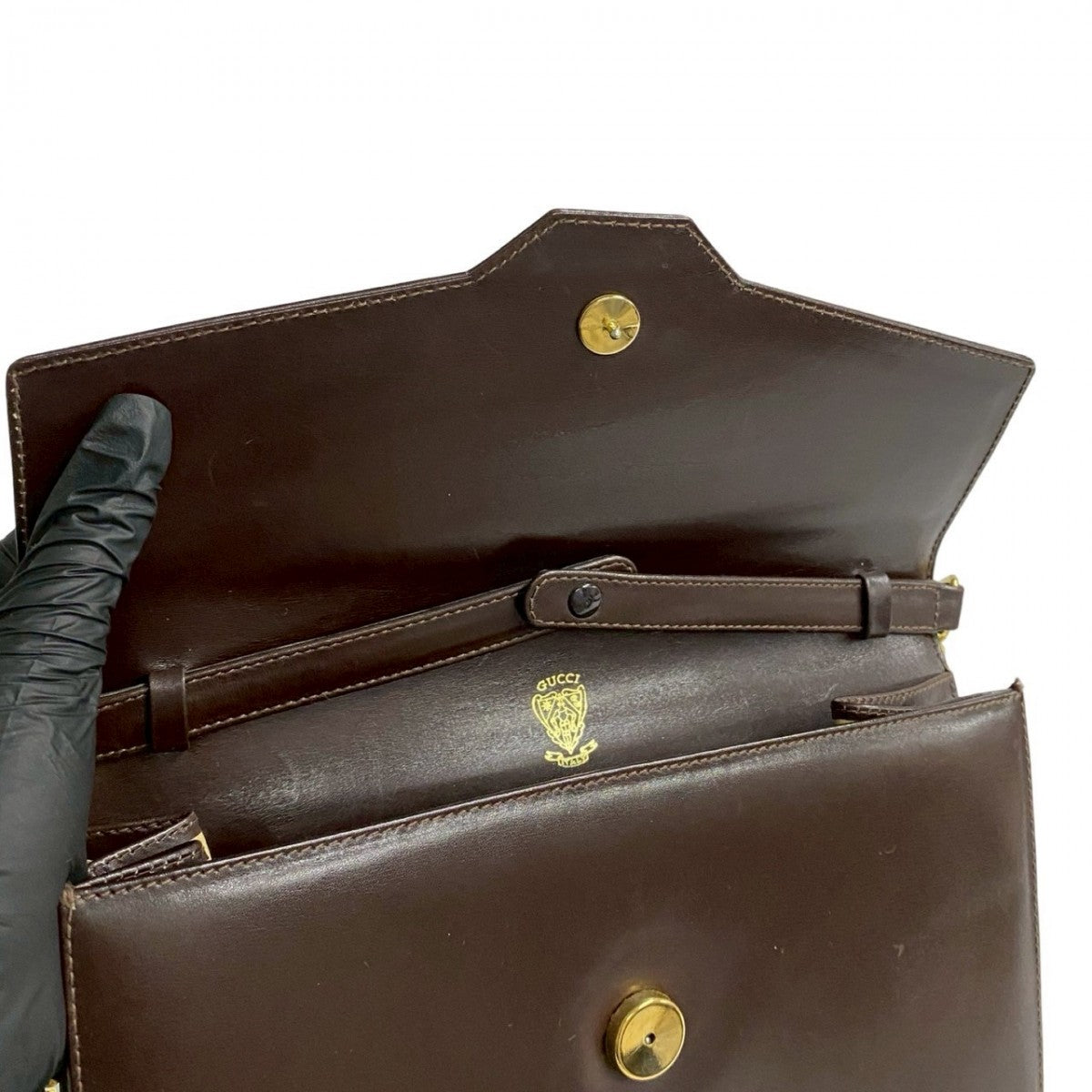GUCCI Shoulder Bag Calfskin, Leather Brown GG logo Metal Women Used Authentic