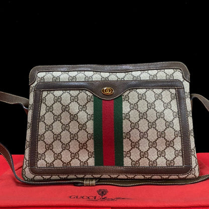 GUCCI Shoulder Bag Leather, PVC Brown GG logo Sherry line Women Used Authentic