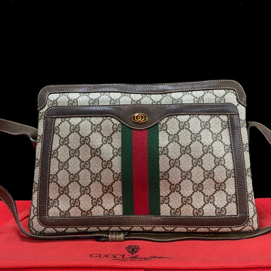 GUCCI Shoulder Bag Leather, PVC Brown GG logo Sherry line Women Used Authentic