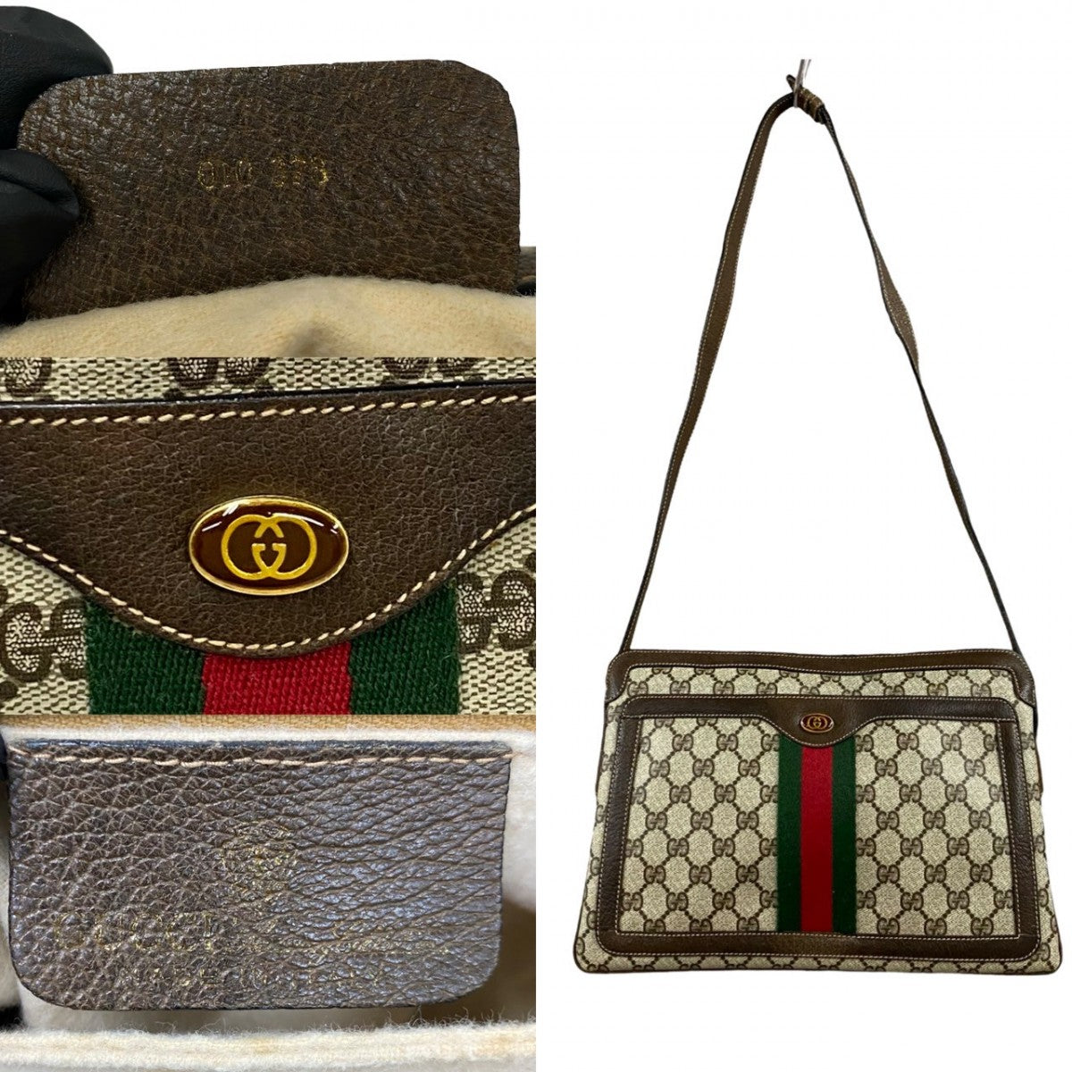 GUCCI Shoulder Bag Leather, PVC Brown GG logo Sherry line Women Used Authentic