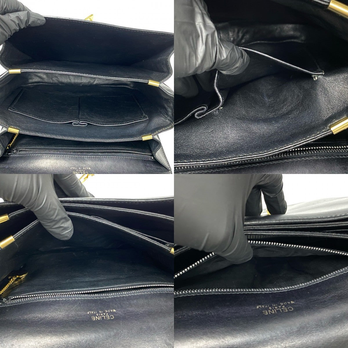CELINE Shoulder Bag Calfskin, Leather black logo carriage Metal Women Used Authentic