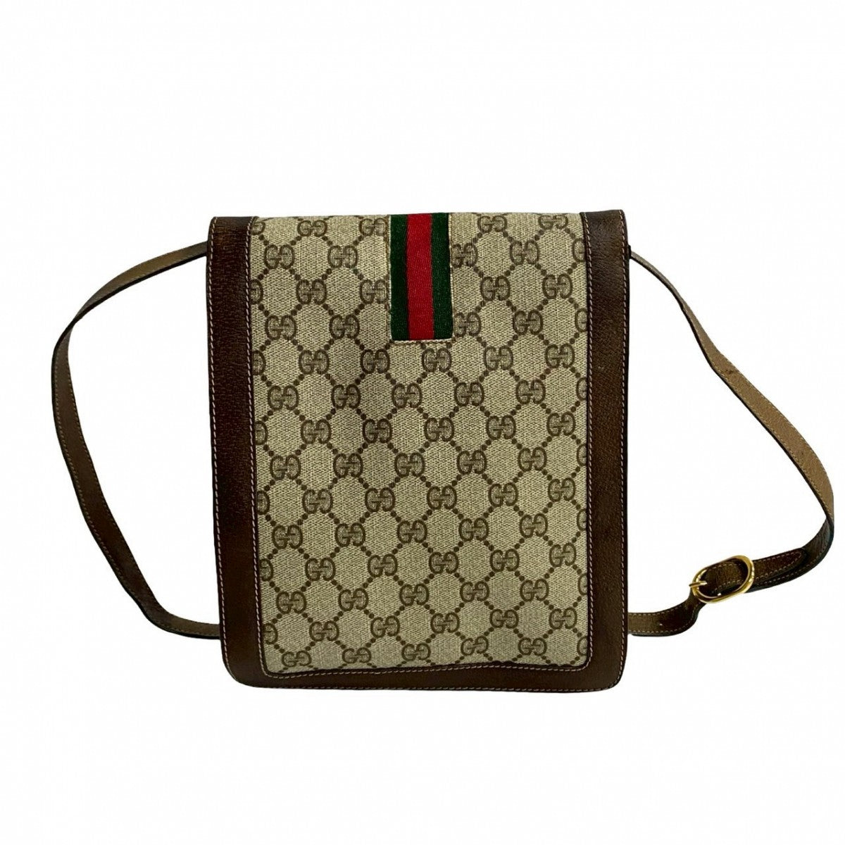 GUCCI Shoulder Bag Leather, PVC Brown GG logo Metal Sherry line Women Used Authentic