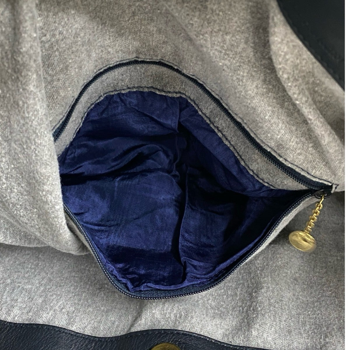 GUCCI Shoulder Bag leather Navy Bamboo