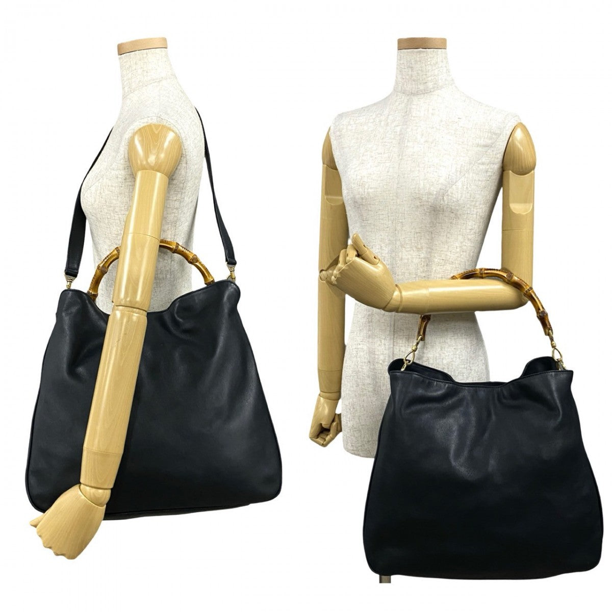 GUCCI Shoulder Bag leather Navy Bamboo