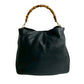GUCCI Shoulder Bag leather Navy Bamboo