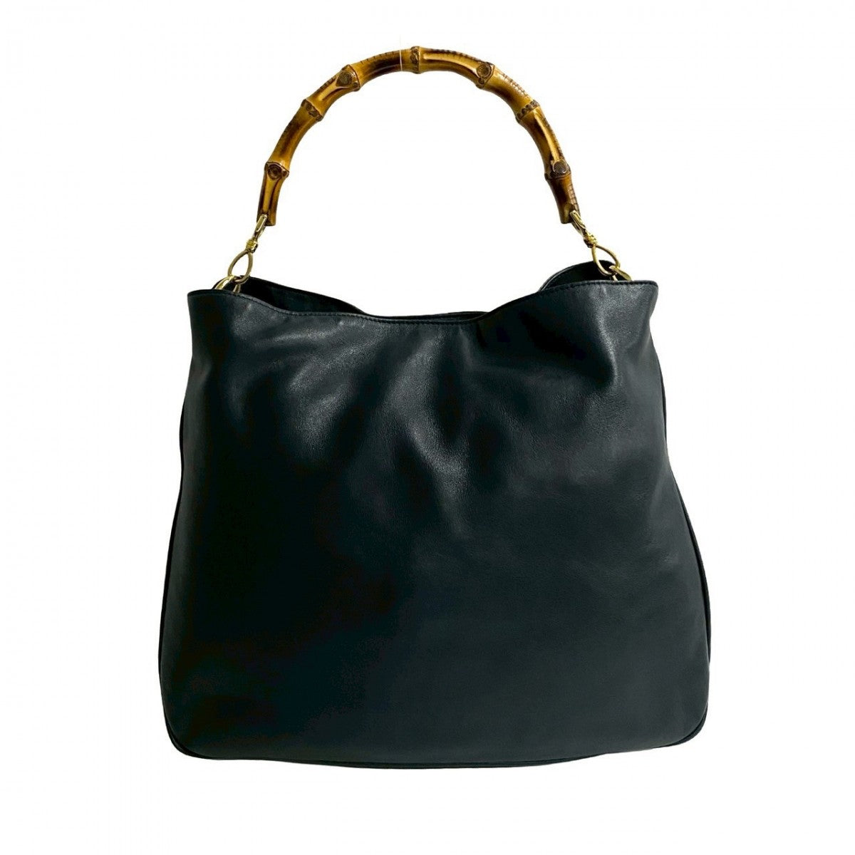 GUCCI Shoulder Bag leather Navy Bamboo
