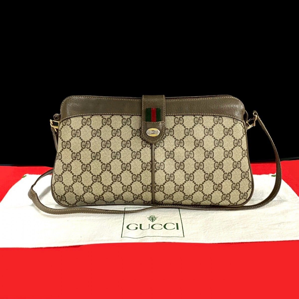 GUCCI Shoulder Bag leather Brown Sherry line