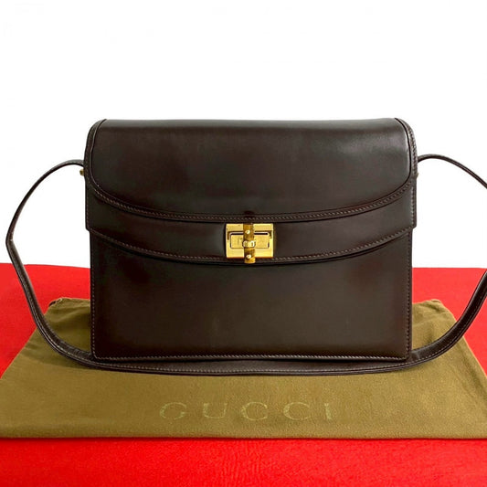 GUCCI Shoulder Bag Calfskin, Leather Brown Turn lock Women Used Authentic