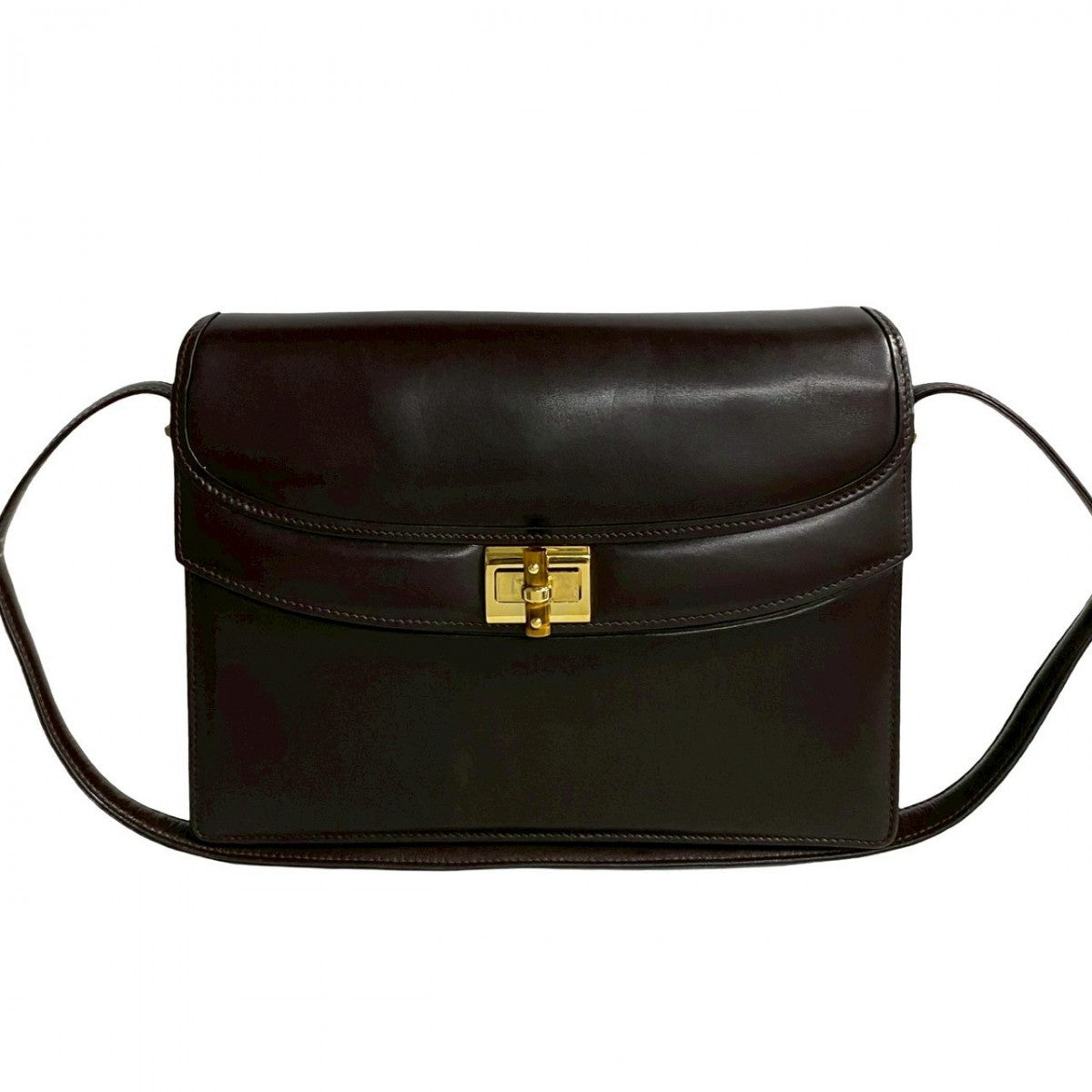 GUCCI Shoulder Bag Calfskin, Leather Brown Turn lock Women Used Authentic