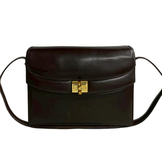 GUCCI Shoulder Bag Calfskin, Leather Brown Turn lock Women Used Authentic