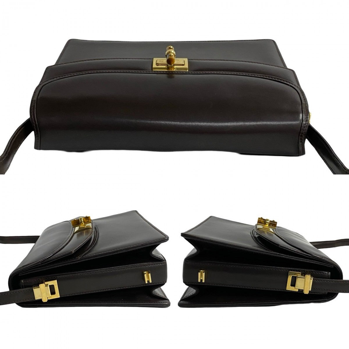 GUCCI Shoulder Bag Calfskin, Leather Brown Turn lock Women Used Authentic