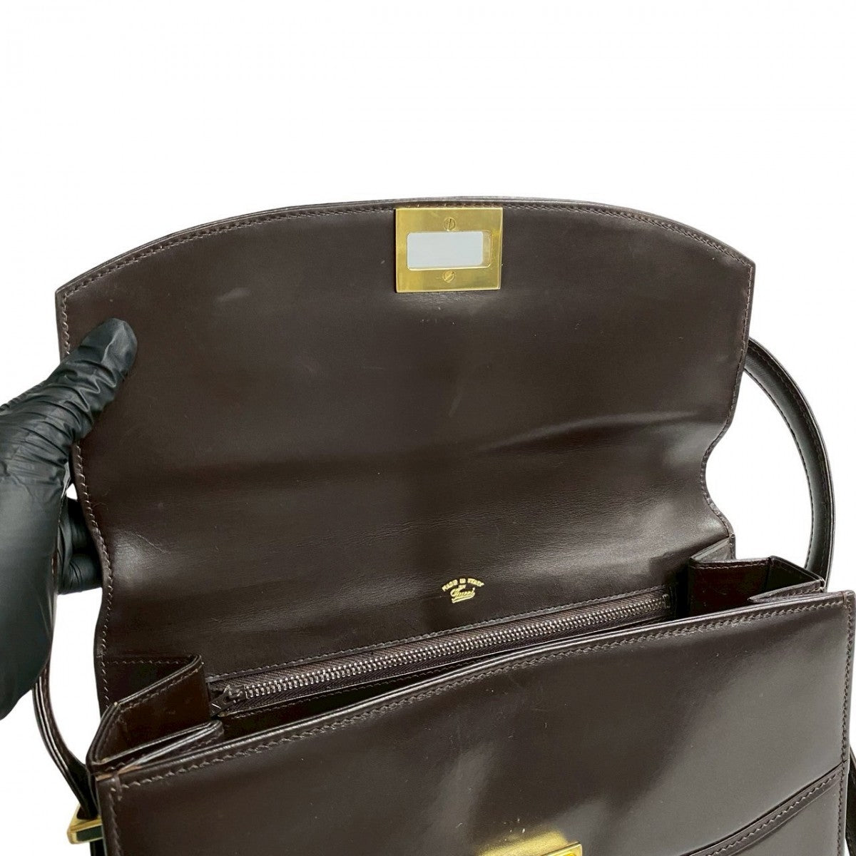 GUCCI Shoulder Bag Calfskin, Leather Brown Turn lock Women Used Authentic
