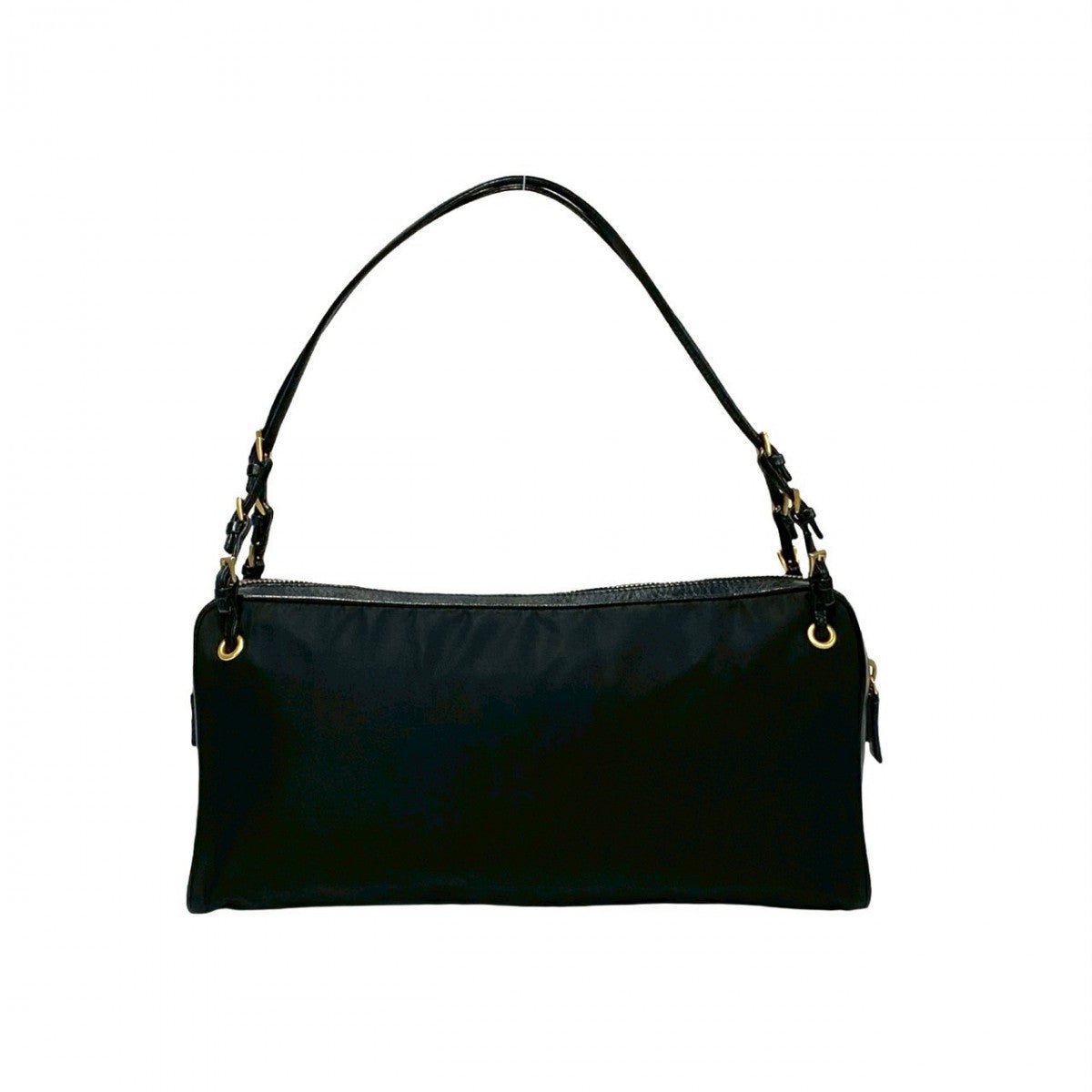 PRADA Handbag Leather, Nylon black PRADA logo Metal Women Used Authentic