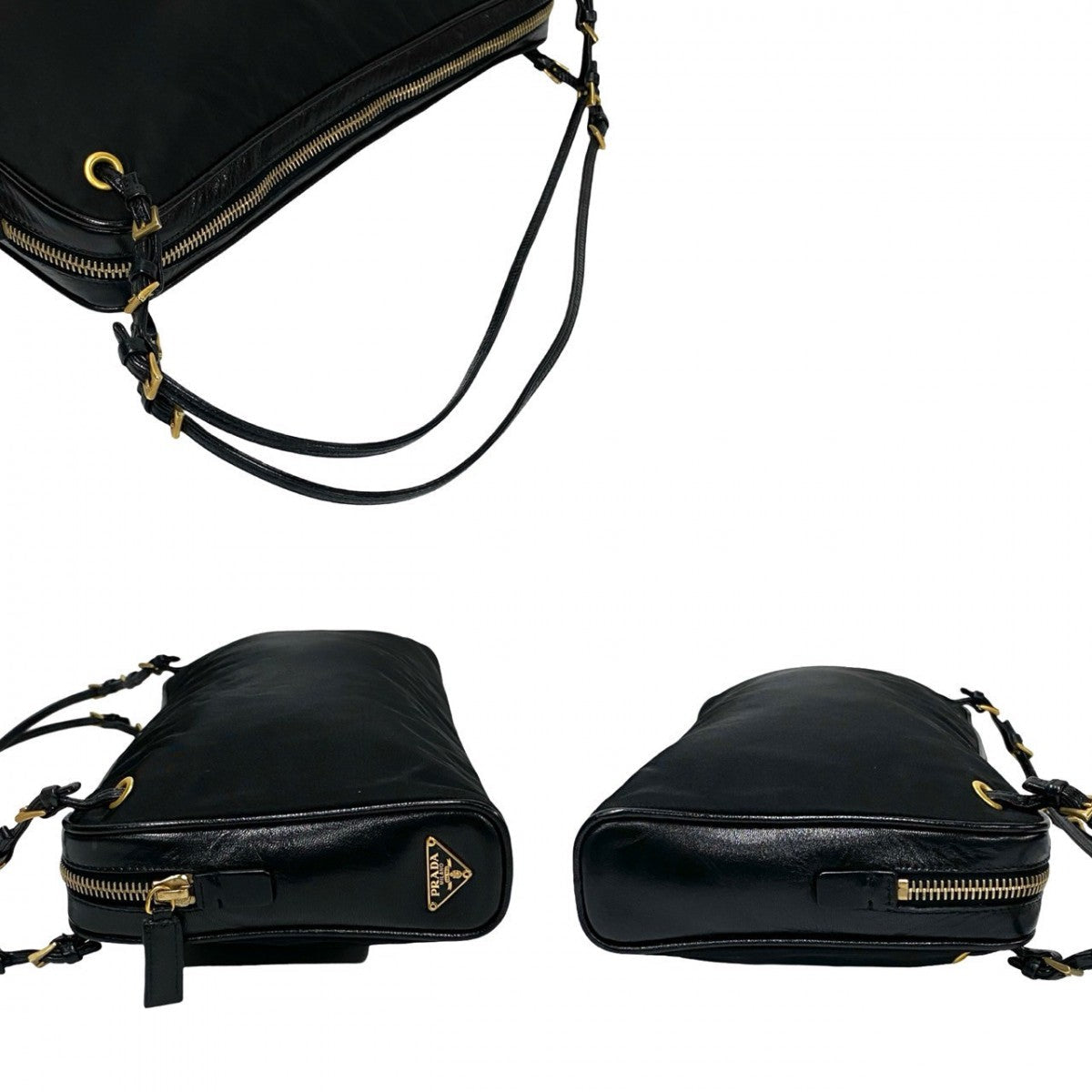 PRADA Handbag Leather, Nylon black PRADA logo Metal Women Used Authentic