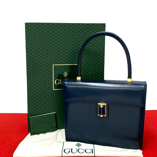 GUCCI Handbag leather Navy GG logoMetal Old Gucci Women Used Authentic
