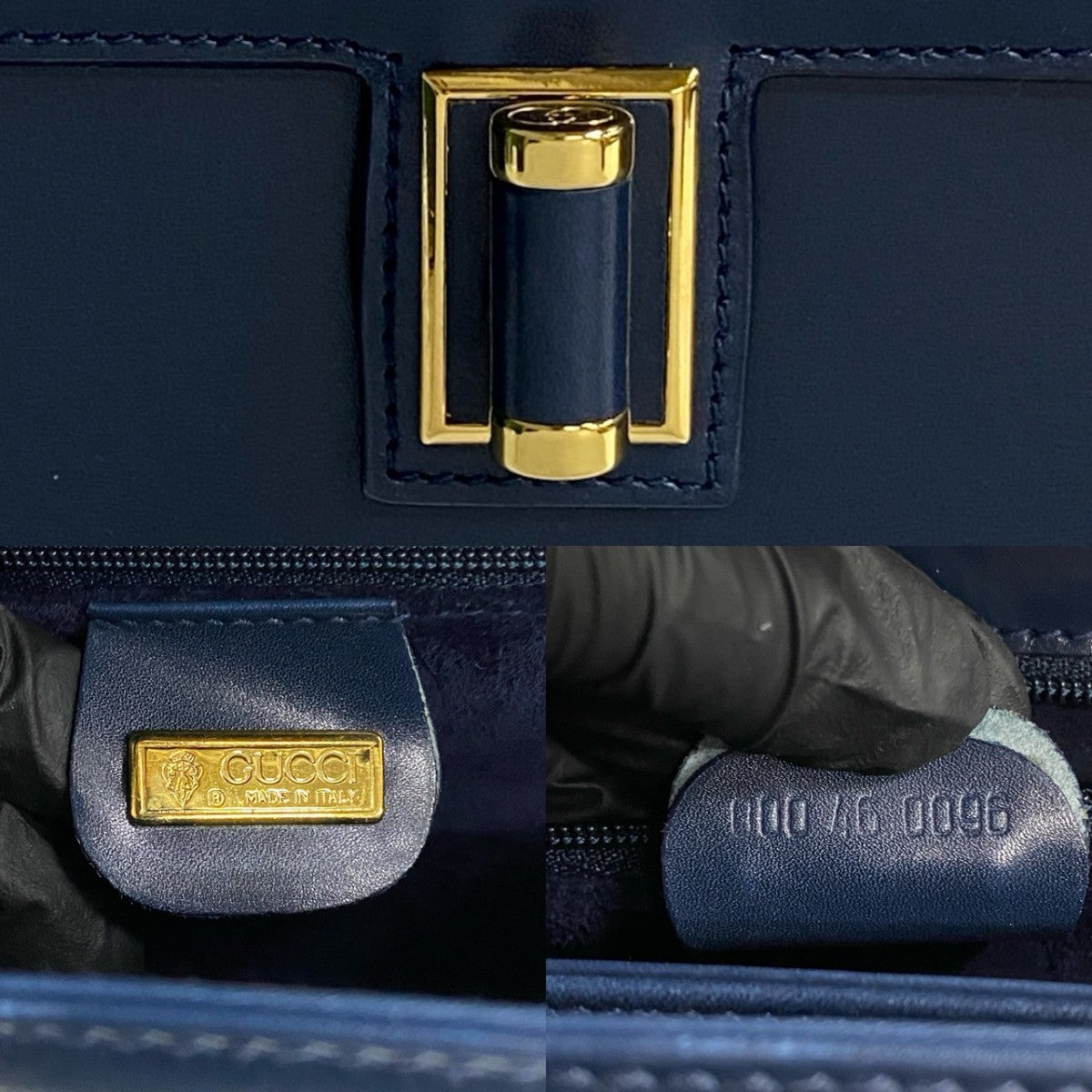 GUCCI Handbag leather Navy GG logoMetal Old Gucci Women Used Authentic