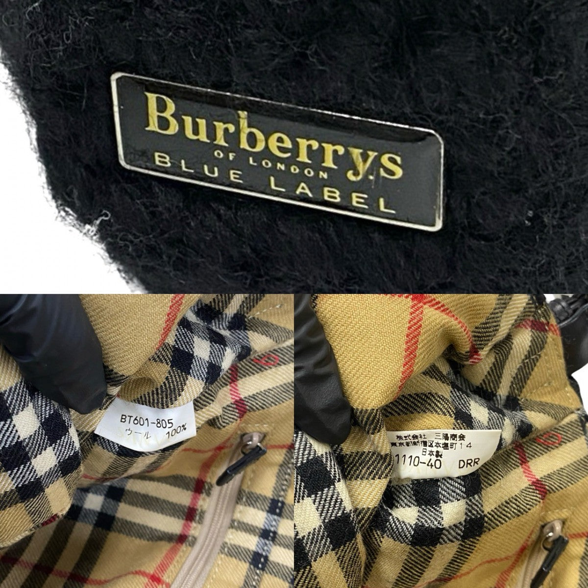 BURBERRY Shoulder Bag Wool, Leather black Nova Check Women Used Authentic