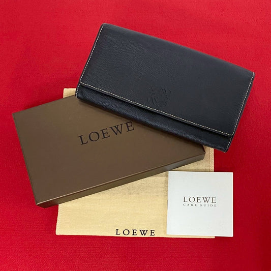 LOEWE Long Wallet Purse leather black Anagram logo Women(Unisex) Used Authentic