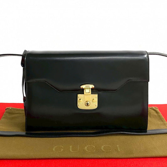 GUCCI Shoulder Bag Leather, Calfskin black Ready lock Women Used Authentic