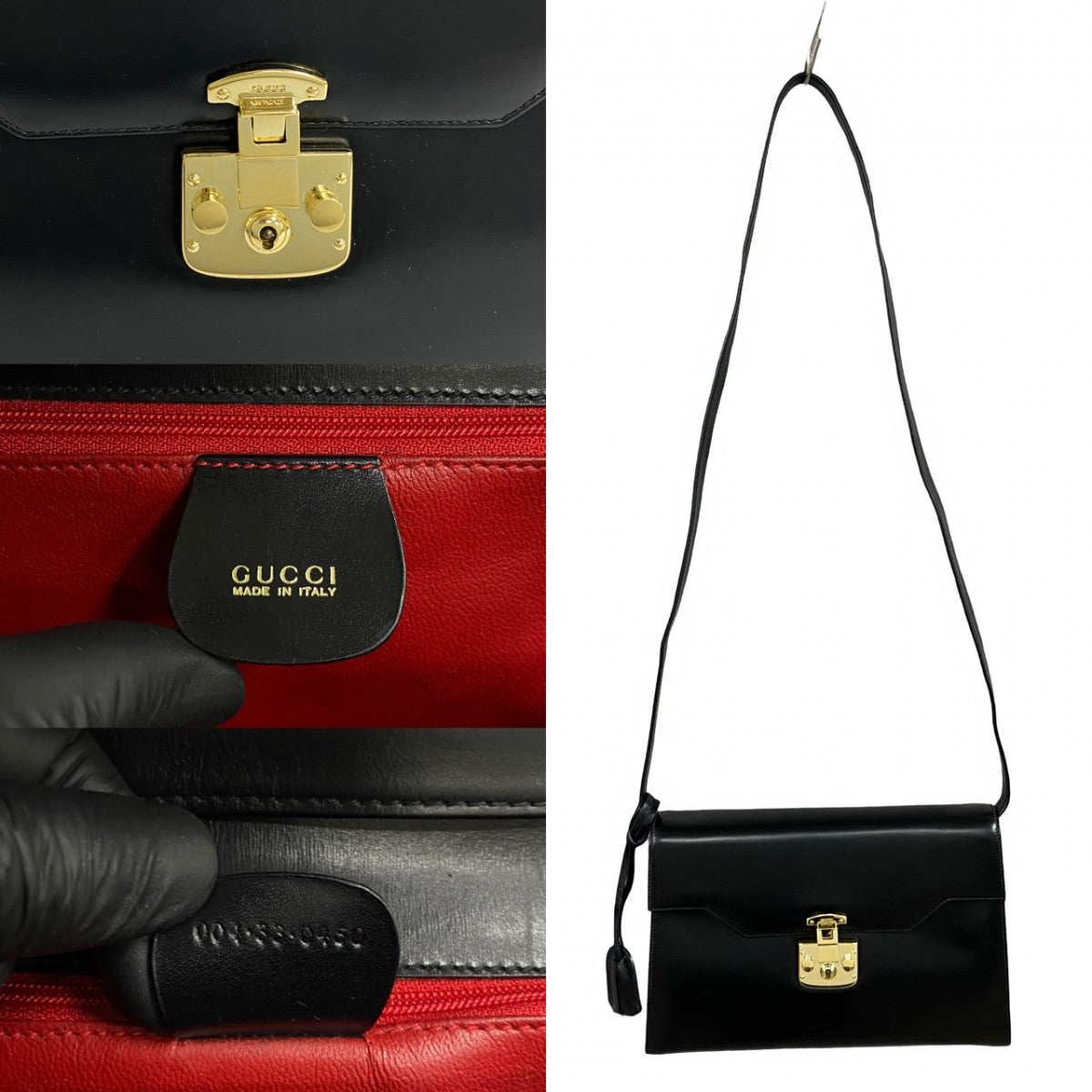 GUCCI Shoulder Bag Leather, Calfskin black Ready lock Women Used Authentic