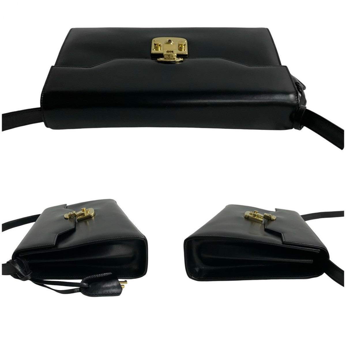 GUCCI Shoulder Bag Leather, Calfskin black Ready lock Women Used Authentic