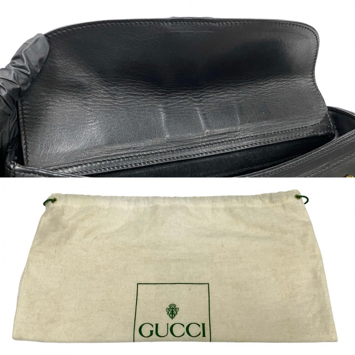 GUCCI Shoulder Bag leather black Horsebit Metal Women Used Authentic
