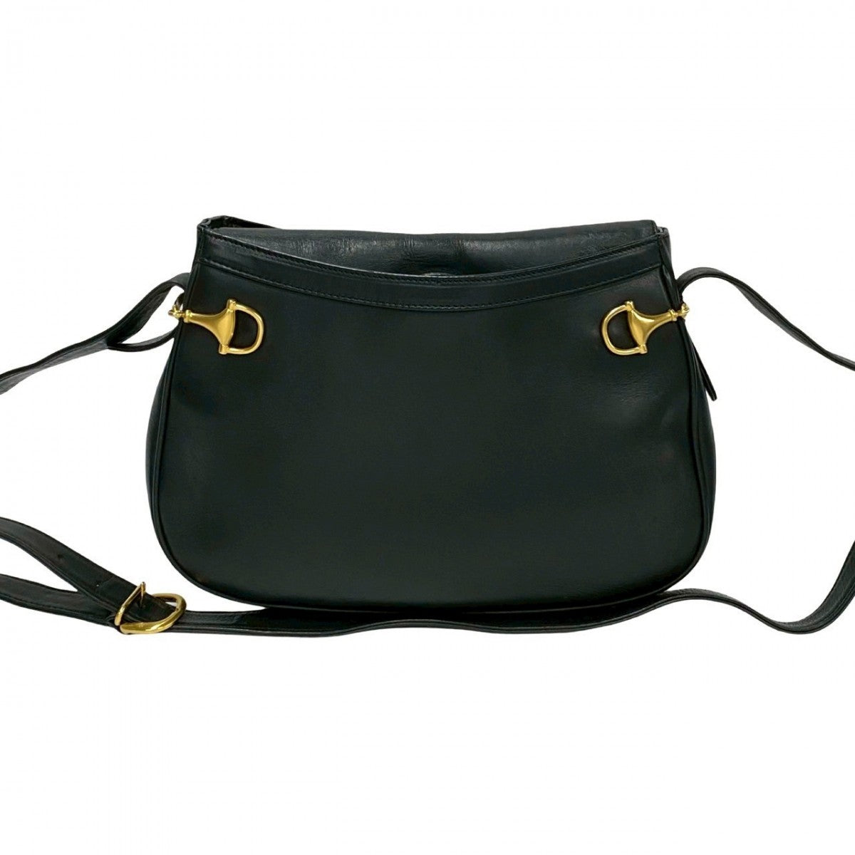 GUCCI Shoulder Bag leather black Horsebit Metal Women Used Authentic