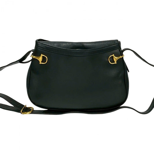 GUCCI Shoulder Bag leather black Horsebit Metal Women Used Authentic