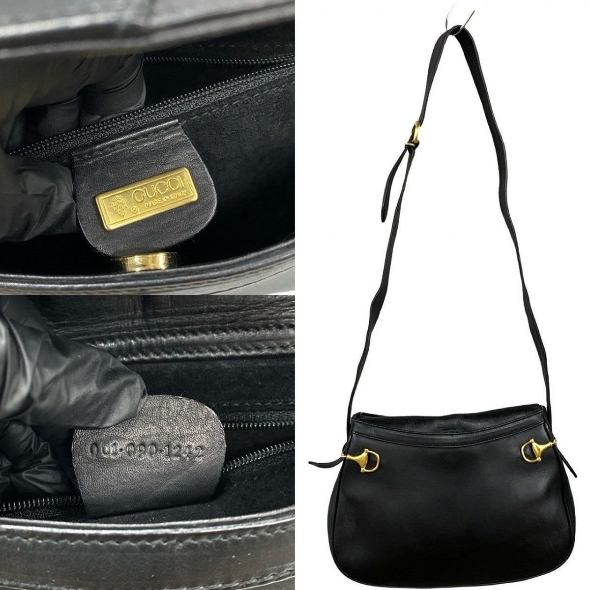GUCCI Shoulder Bag leather black Horsebit Metal Women Used Authentic