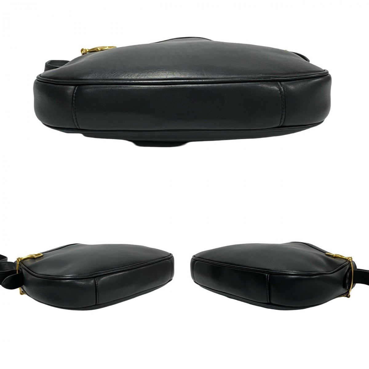 GUCCI Shoulder Bag leather black Horsebit Metal Women Used Authentic