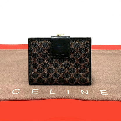 CELINE Bifold Wallet Leather, PVC black Macadam Blason Triomphe Pattern Women Used Authentic