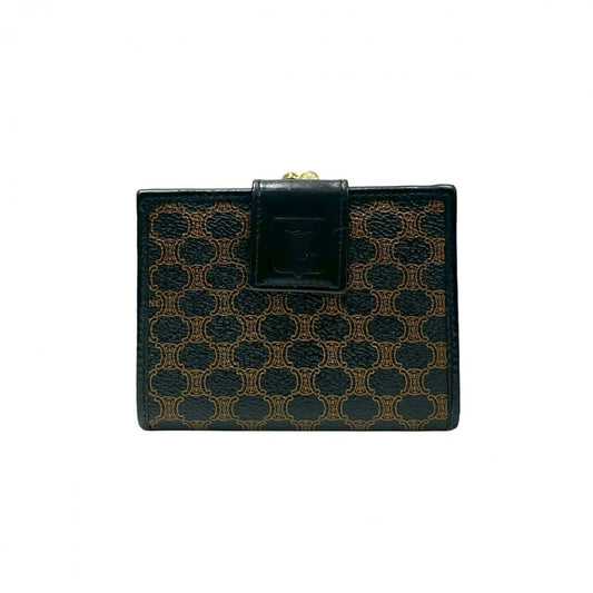 CELINE Bifold Wallet Leather, PVC black Macadam Blason Triomphe Pattern Women Used Authentic