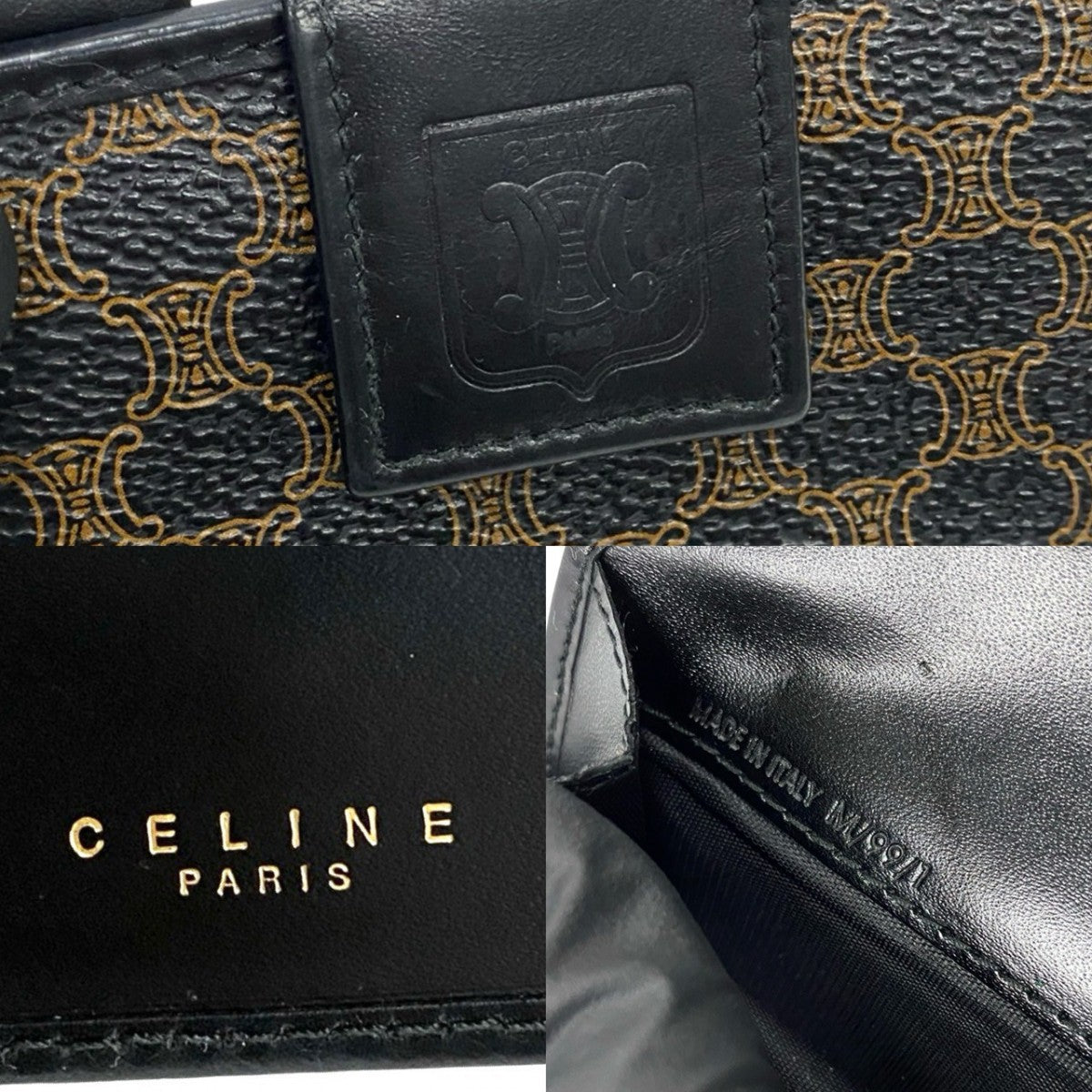 CELINE Bifold Wallet Leather, PVC black Macadam Blason Triomphe Pattern Women Used Authentic