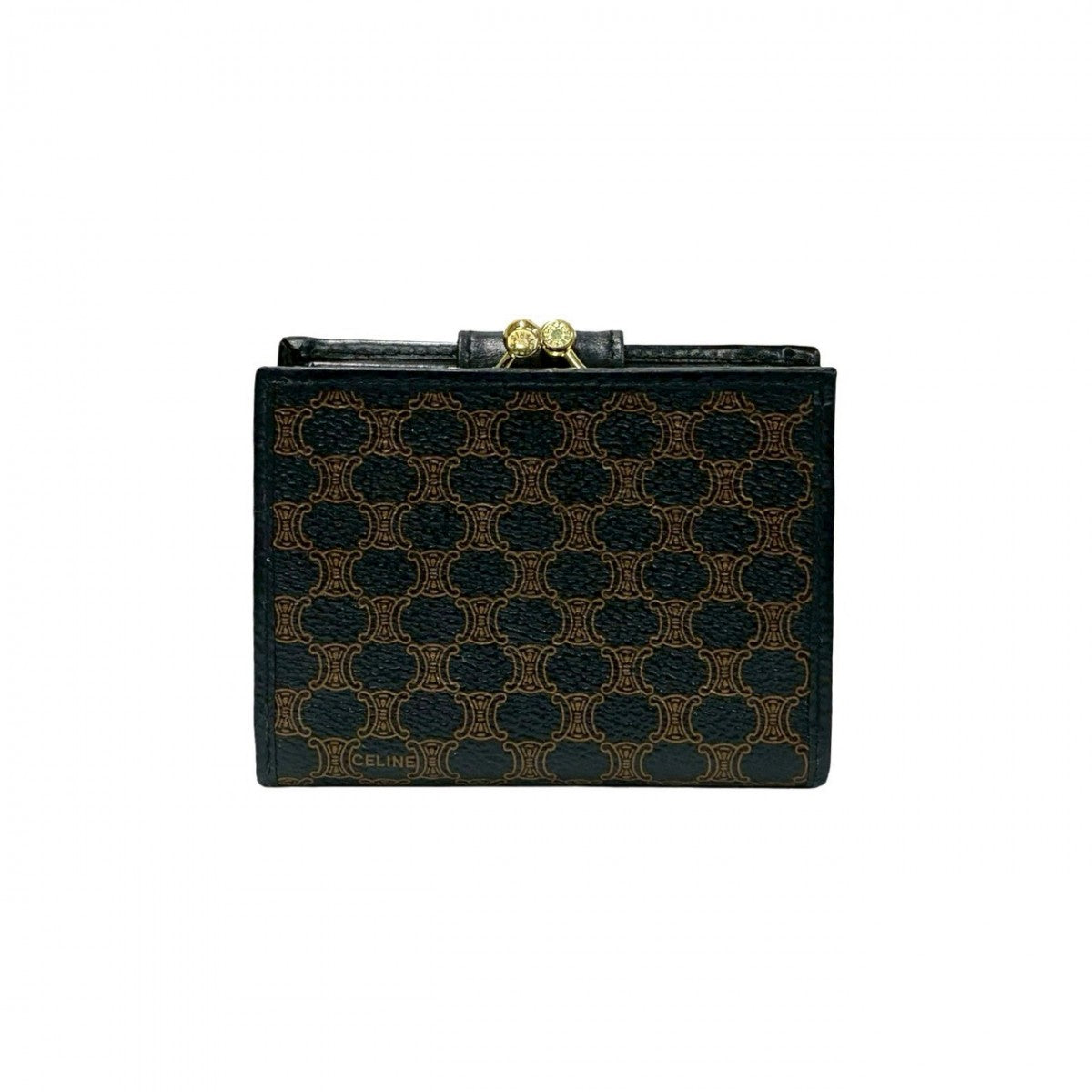 CELINE Bifold Wallet Leather, PVC black Macadam Blason Triomphe Pattern Women Used Authentic