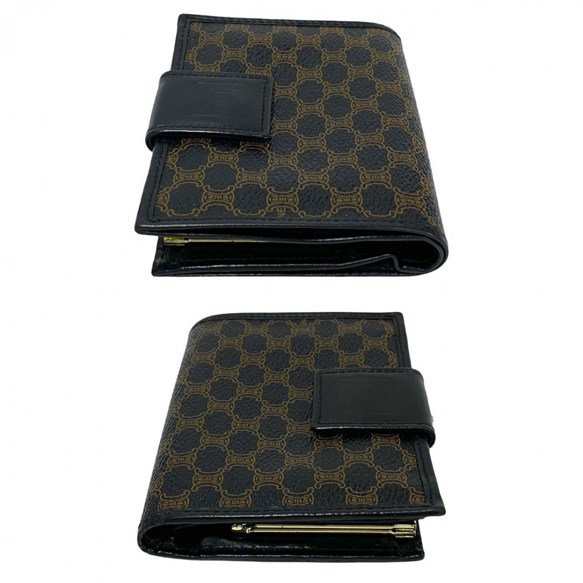 CELINE Bifold Wallet Leather, PVC black Macadam Blason Triomphe Pattern Women Used Authentic