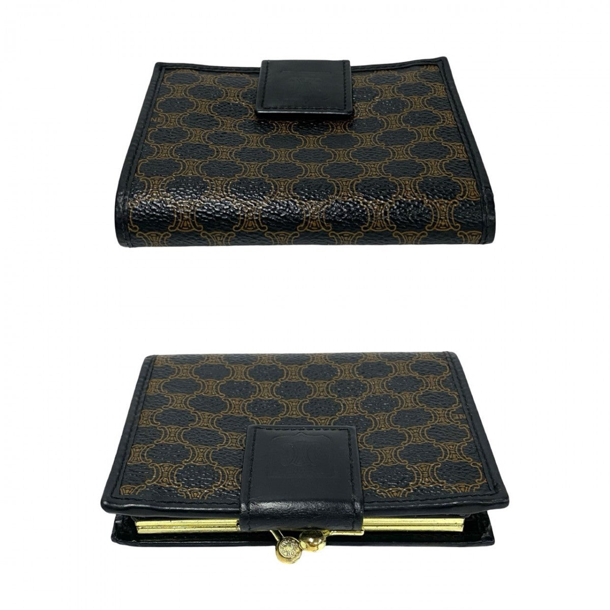 CELINE Bifold Wallet Leather, PVC black Macadam Blason Triomphe Pattern Women Used Authentic