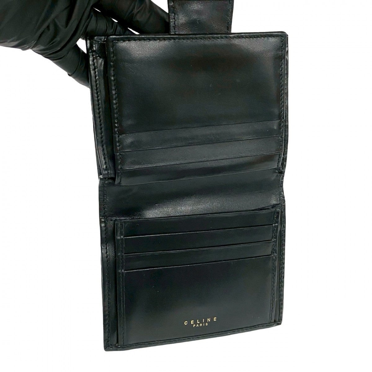 CELINE Bifold Wallet Leather, PVC black Macadam Blason Triomphe Pattern Women Used Authentic