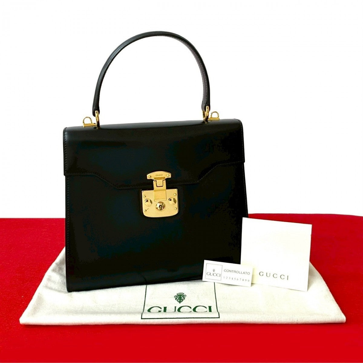 GUCCI Handbag Calfskin, Leather black Lady Rock logo Metal Women Used Authentic