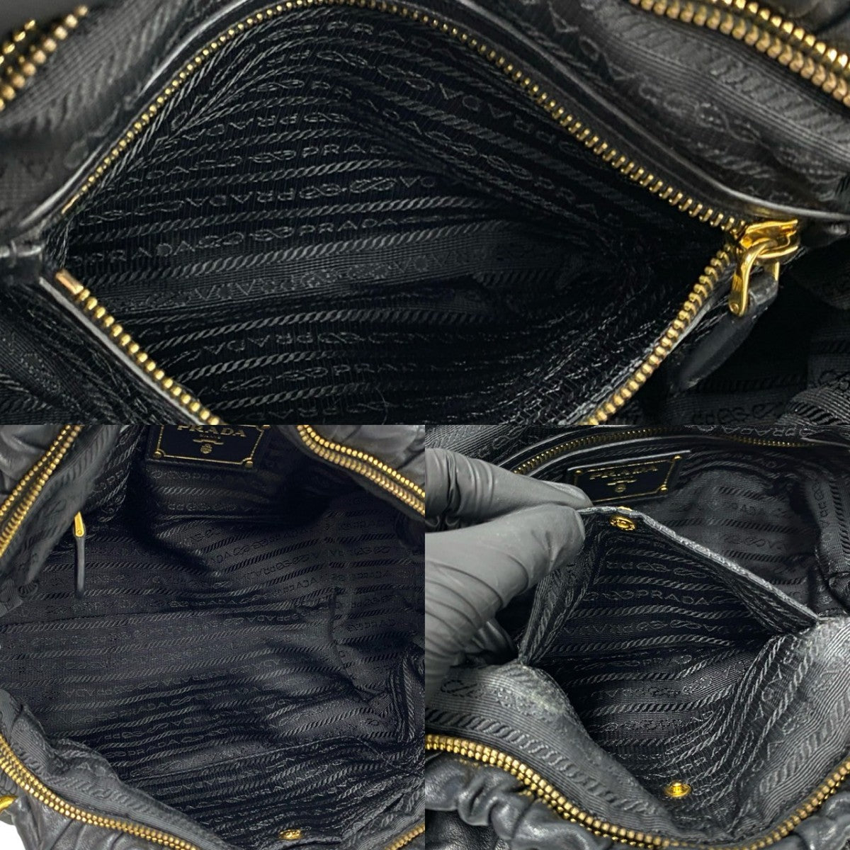 PRADA Handbag leather black PRADA logo Women Used Authentic