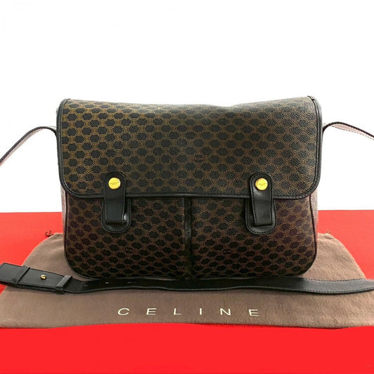 CELINE Shoulder Bag Leather, PVC black Macadam Blason Triomphe Pattern Women Used Authentic