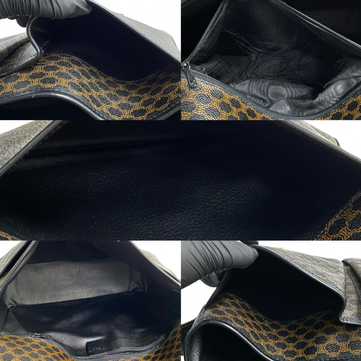 CELINE Shoulder Bag Leather, PVC black Macadam Blason Triomphe Pattern Women Used Authentic