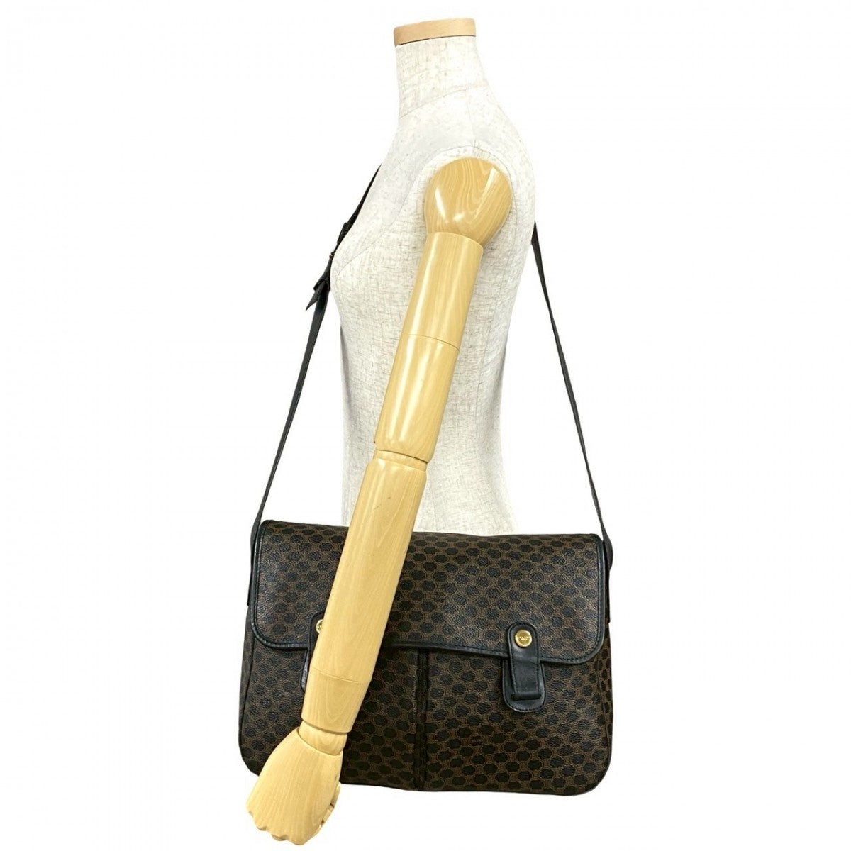 CELINE Shoulder Bag Leather, PVC black Macadam Blason Triomphe Pattern Women Used Authentic