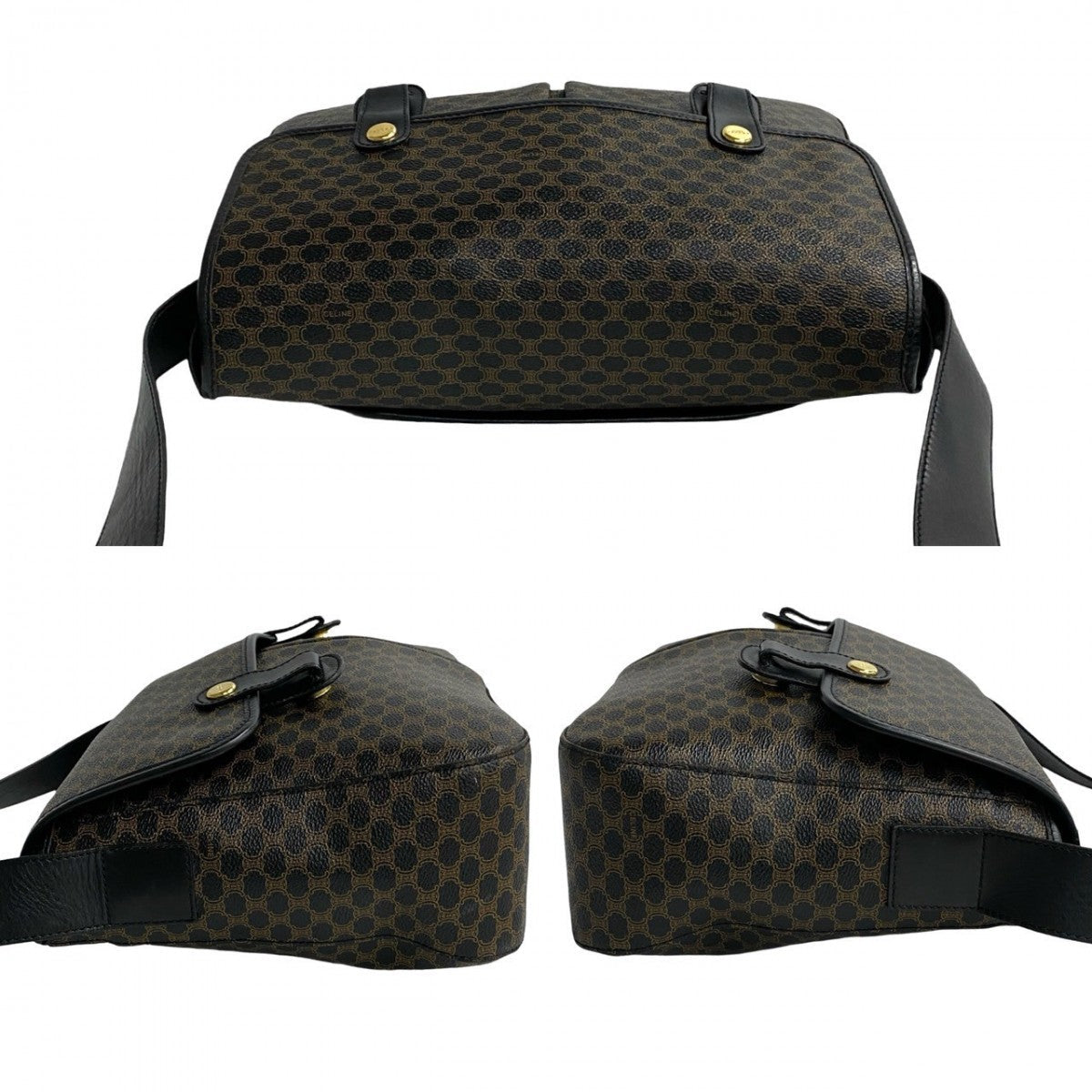 CELINE Shoulder Bag Leather, PVC black Macadam Blason Triomphe Pattern Women Used Authentic