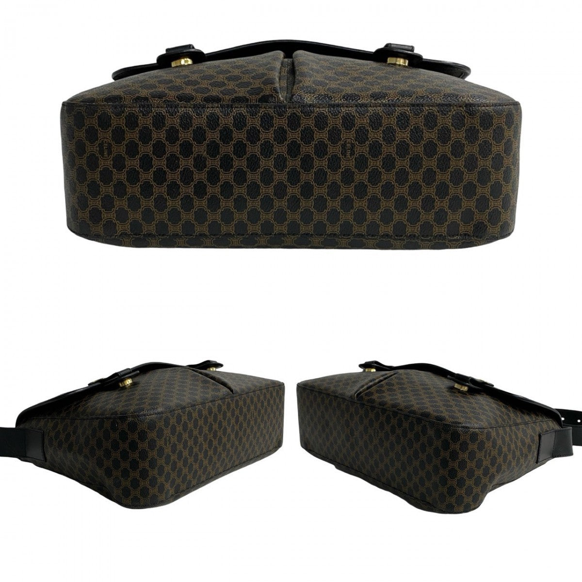 CELINE Shoulder Bag Leather, PVC black Macadam Blason Triomphe Pattern Women Used Authentic